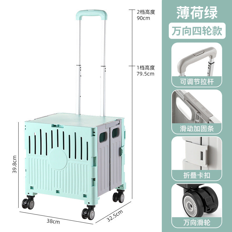 Folding shopping cart Supermarket Household climbing stairs to buy vegetables Small pull cart Hand pull cart Outdoor camping Picnic pull rod shopping cart