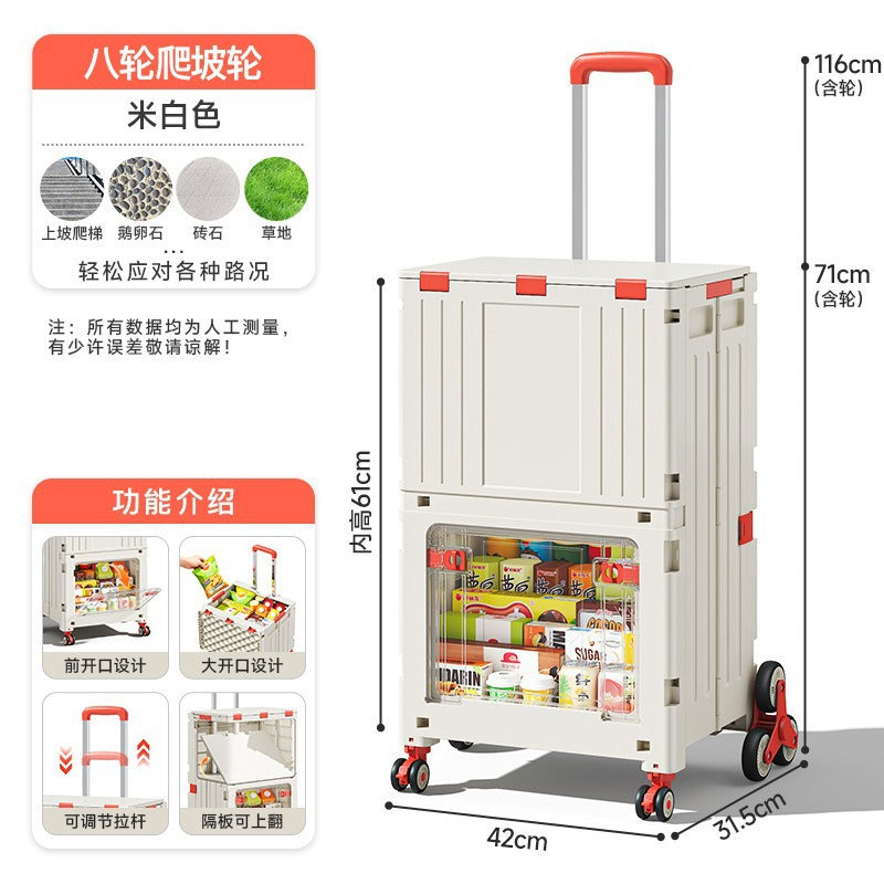 Folding shopping cart Supermarket Household climbing stairs to buy vegetables Small pull cart Hand pull cart Outdoor camping Picnic pull rod shopping cart