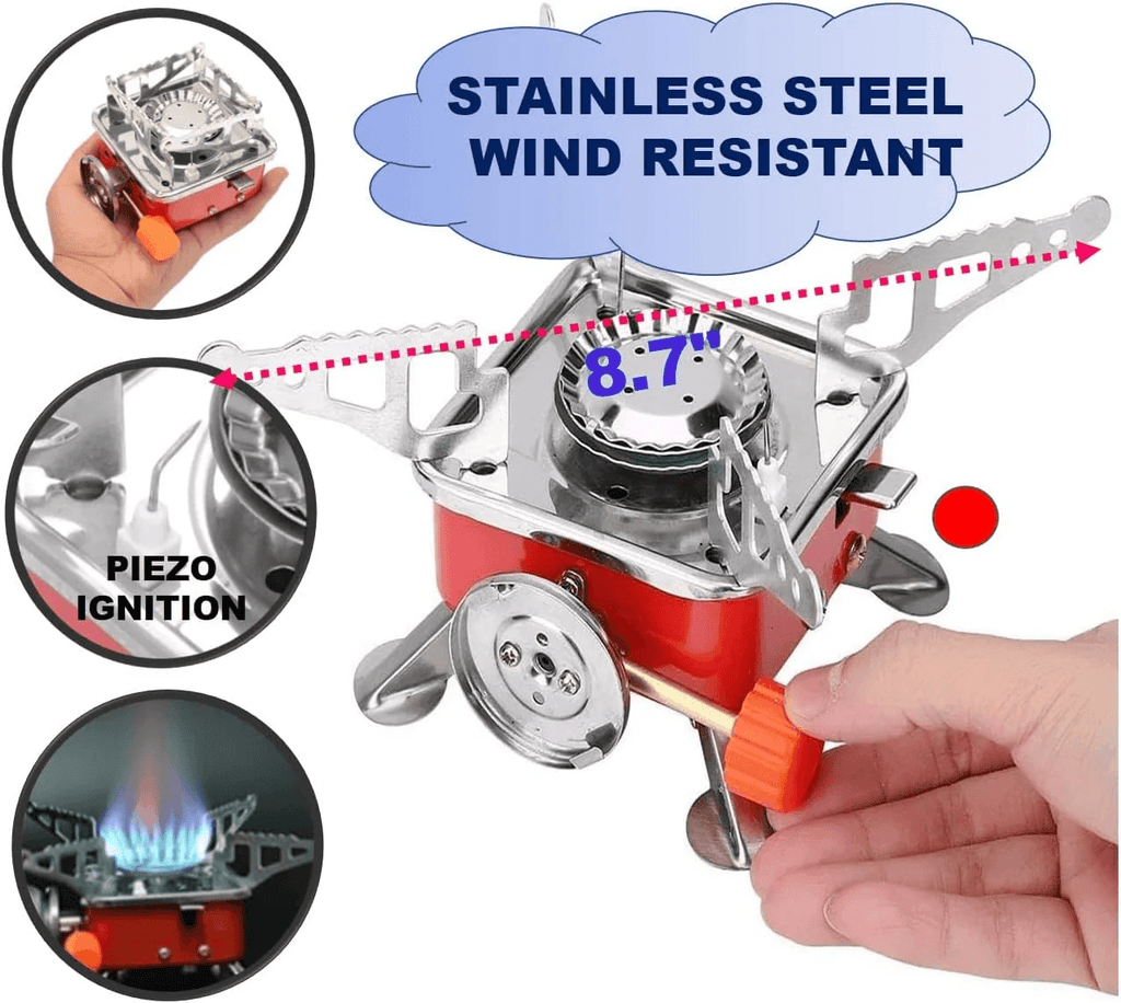 Solo Camping Stove, Backpacking Stove, Foldable, Portable, Lightweight, Piezo Ignition, Single Burner Adjustable, Premium Mini Powerful and Stable Camp Stove for Hiking Picnic, 1+2+1+1pcs